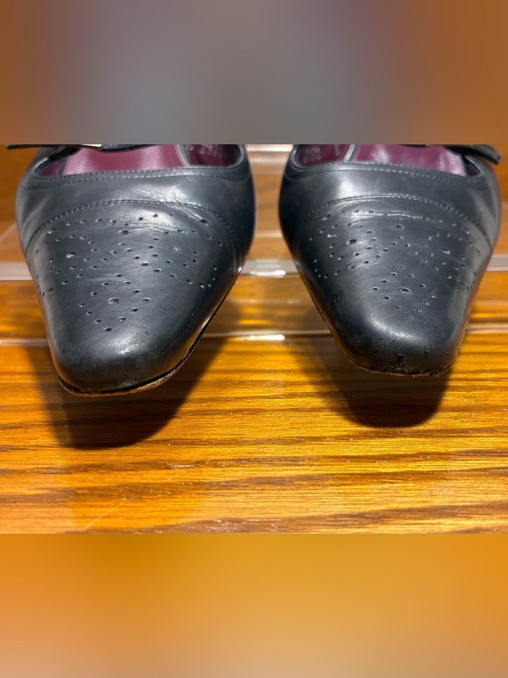 Y2K VTG Ralph Lauren ITALY MADE Perforated Toe Mary Jane Mules Black Leather 6 - Picture 6 of 16